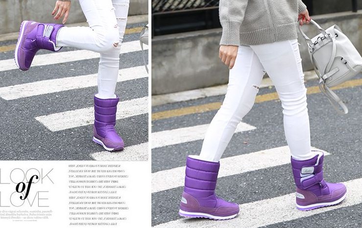 Pre Order - รองเท้าบูทกันหนาว รองเท้าบูทลุยหิมะ ผ้าร่ม+หนังPU ข้างในบุหนังสัตว์ สี : เทา / ดำ / ชมพู / ไวน์แดง / ฟ้า / ม่วง / กากี ไซส์ 35 / 36 / 37 / 38 / 39 / 40