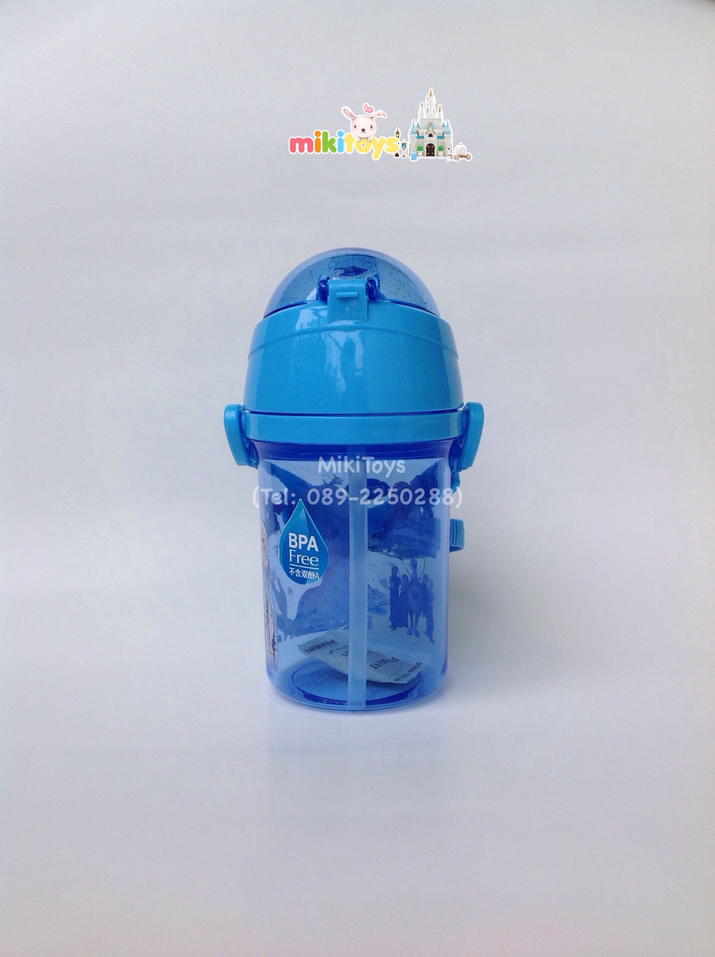 กระติกน้ำโฟรเซ่น Frozen เอลซ่า&อันนา( Anna&Elsa) สีฟ้าใส 400ml. รุ่นฝาเด้ง หลอดในตัว ลายสกรีนสวย **BPA Free ปลอดภัยค่ะ