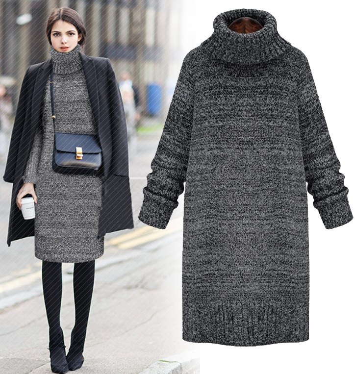 LD007 - เสื้อกันหนาว - ไหมพรมยาว คอเต่า ผ้าไม่หนามาก ยืดอีกจ้า สี : เทาอ่อน / เทาเข้ม