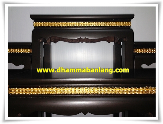 โต๊ะหมู่บูชา หมู่ 7 หน้า 8 แถบทอง ไม้เบญจพรรณ ขาสิงห์ สีโอ๊คด้าน
