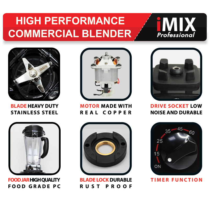 เครื่องปั่น IMIX 1800W-โถ 2 ลิตร-ฟังก์ชั่นTIMER FUNCTION-VARIABLE SPEED แบบโถกลม รหัส 1602-300 (รับประกันเฉพาะส่วนมอเตอร์ 1ปี )