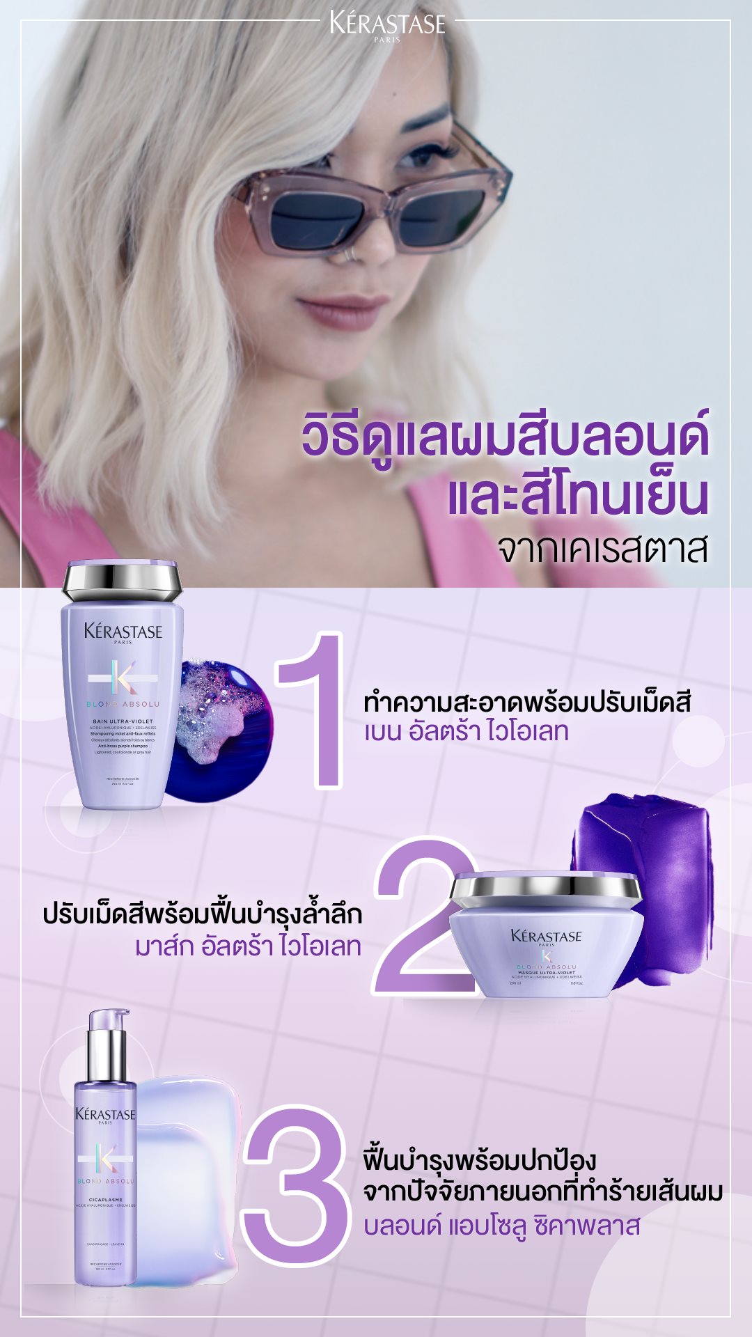 KERASTASE BLOND ABSOLU MASQUE ULTRA-VIOLET 200ml มาส์กเคเรสตาส สำหรับผมทำสีหม่น บลอนด์ ทอง ผมสีโทนเย็น