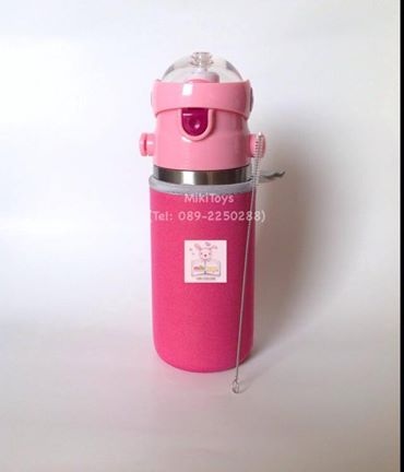 กระติกน้ำมินนี่เมาส์ Disney MinnieMouse สีชมพู-เงิน ลายด้านเดียว --Good Luck Disney Baby-- แถมฟรี!! ถุงหุ้มช่วยรักษาอุณหภูมิ1ถุงและแปรงล้างหลอด1ชิ้นค่ะ^^