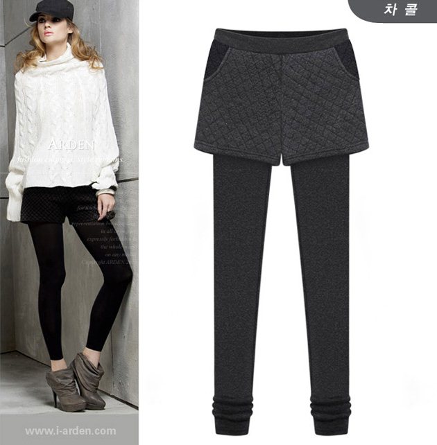 PreOrderคนอ้วน - กางเกง-เลคกิ้งกันหนาวแฟชั่น ผ้าฝ้ายโพลิเอสเตอร์ ข้างในเป็นผ้ากำมะหยี่เก็บความร้อน สี : เทา / ดำ