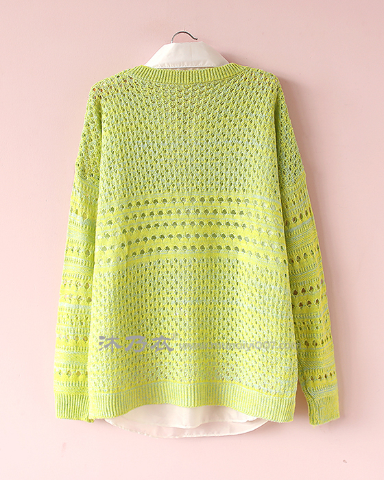 Pre Order - เสื้อกันหนาวแฟชั่น เป็นเซต 2 ชิ้น เสื้อกันหนาวถักนิตติ้งแบบบาง และเสื้อเชิ้ตชีฟองแขนกุดสีขาว สี : สีเขียว / สีเทาเข้ม