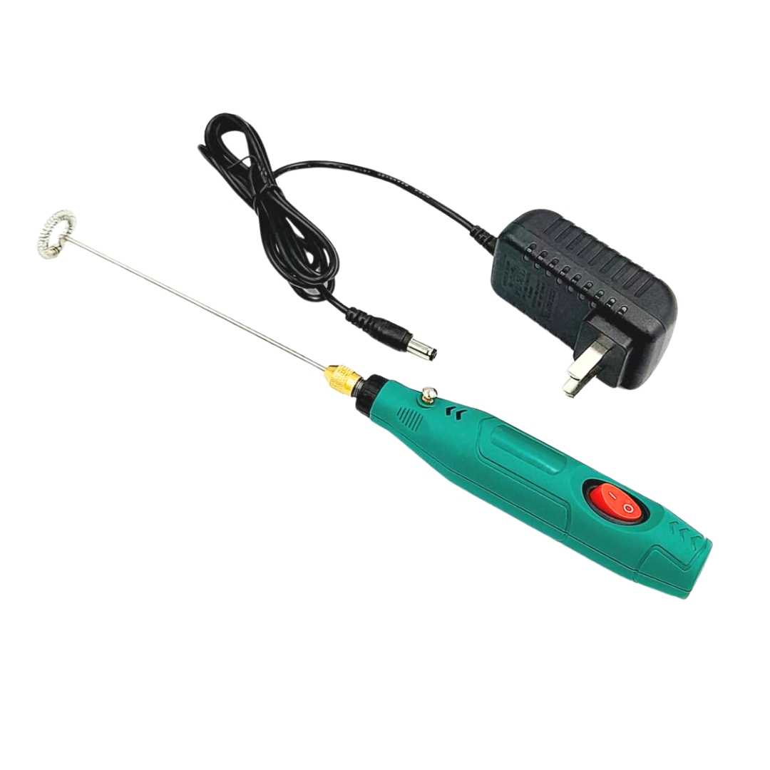 เครื่องตีฟองนมไฟฟ้า 220V .สีเขียว ความเร็วรอบ 16000 RPM สวิทต์ทางเดียว ก้านตีหนา 2mm. ยาว 15 ซม. รหัส 2676