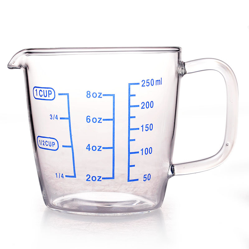 แก้วตวงใสเห็นของเหลว ขนาด 8oz 250 ml ชนิดแก้ว High Borosilicate Glass Measuring Cup รหัส 0854
