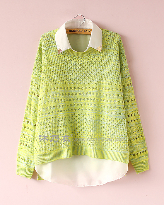 Pre Order - เสื้อกันหนาวแฟชั่น เป็นเซต 2 ชิ้น เสื้อกันหนาวถักนิตติ้งแบบบาง และเสื้อเชิ้ตชีฟองแขนกุดสีขาว สี : สีเขียว / สีเทาเข้ม