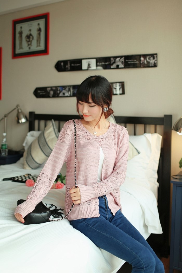 Pre Order - เสื้อกันหนาวแฟชั่นสไตล์เกาหลี ไหมพรมบาง สบาย ๆ : สีม่วง / สีครีม / สีดำ / สีส้ม / สีชมพู