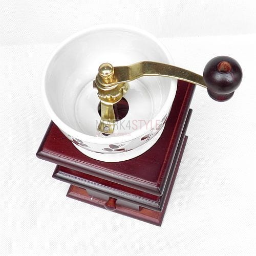 เครื่องบดกาแฟแบบมือโยกทำจาก ไม้ เซรามิก พลาสติก มีลิ้นชักสำหรับใส่กาแฟบด รหัส 0124