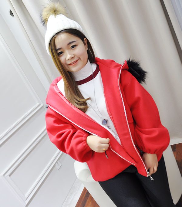 PreOrderคนอ้วน - เสื้อกันหนาวแฟชั่น ผ้าโพลิเอสเตอร์ขนสัตว์ มีHood ขนเฟอร์ สี : ชมพู / เทา / เขียวทหาร / แดง