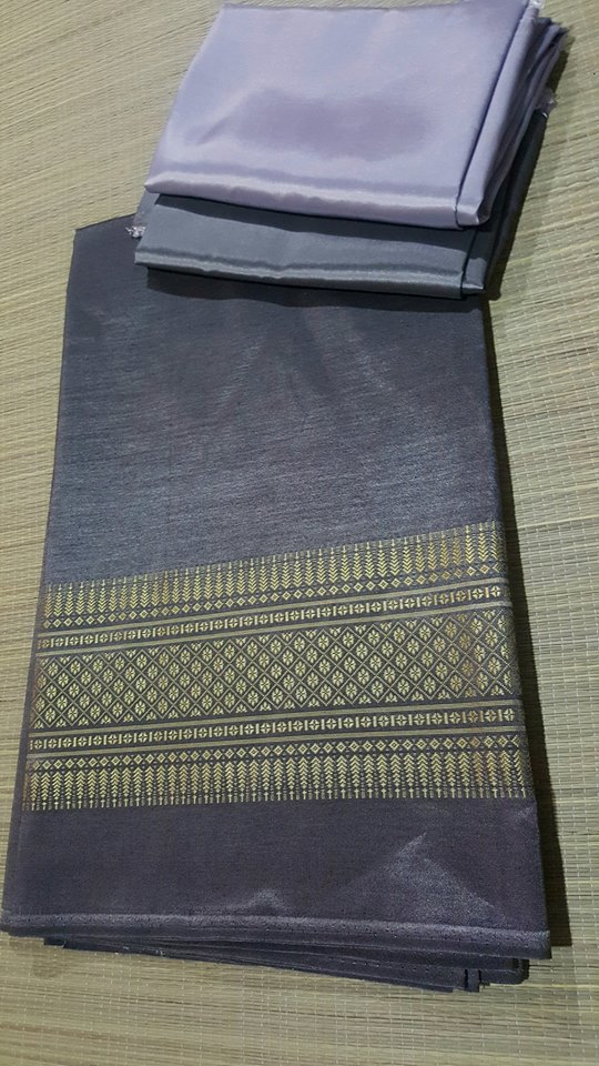 ผ้าไหมสังเคราะห์จัดชุด ลายเชิงดิ้นเงิน-ทอง