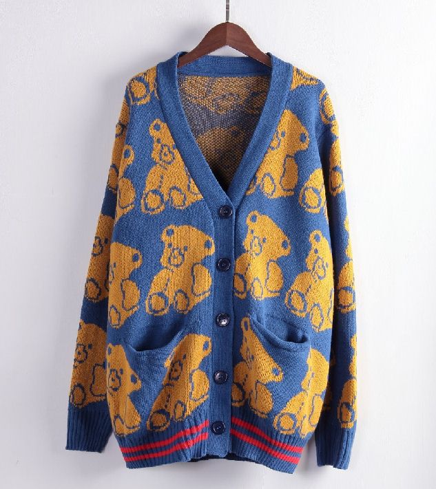 PreOrderเสื้อผ้าคนอ้วน - เสื้อกันหนาวคนอ้วน ไซส์ใหญ่ เสื้อไหมพรม ไม่หนาถักลายกระดุมหน้าสีน้ำเงิน