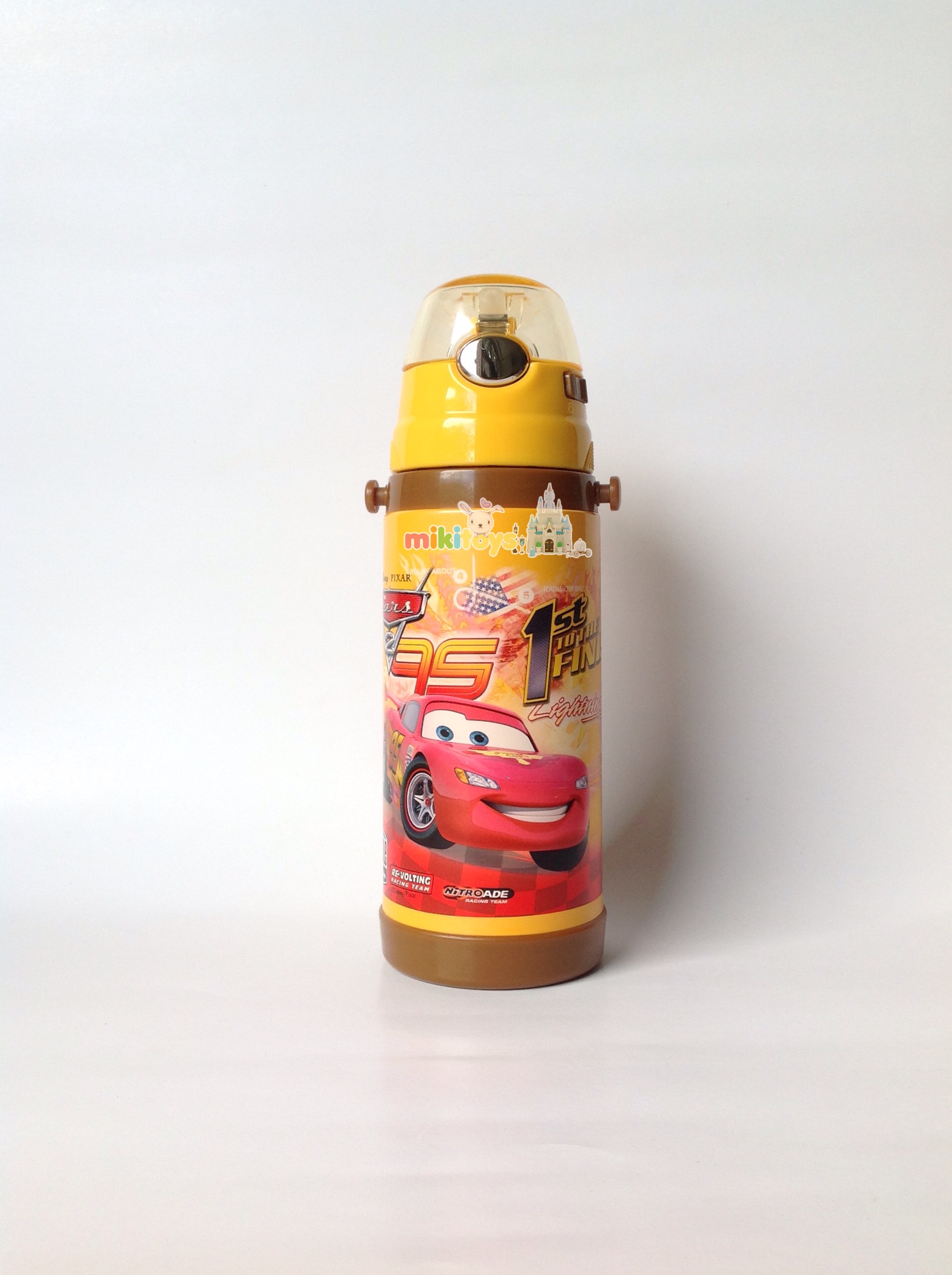 กระติกน้ำเก็บความเย็น รถแข่ง คาร์ Disney Cars McQueen (1st to finish)สีเหลือง รุ่นตัวล็อค2ชั้น