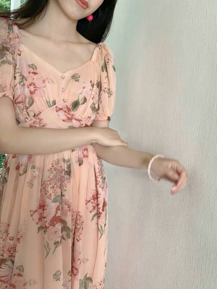 เดรสสไตล์เกาหลี ผ้าชีฟองสีสวยสดใส แพทเทิร์นเป้ะ