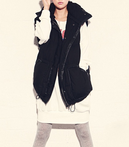 PreOrderคนอ้วน - เสื้อกั๊กแฟชั่น ผ้าร่มบุนวม มี Hood สีดำ