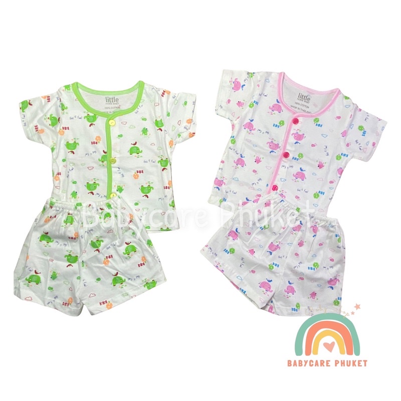 ชุดเด็กแรกเกิด ชุดเด็กอ่อน แบบกระดุม เสื้อแขนสั้นและกางเกงขาสั้น ผ้าคัตตอล