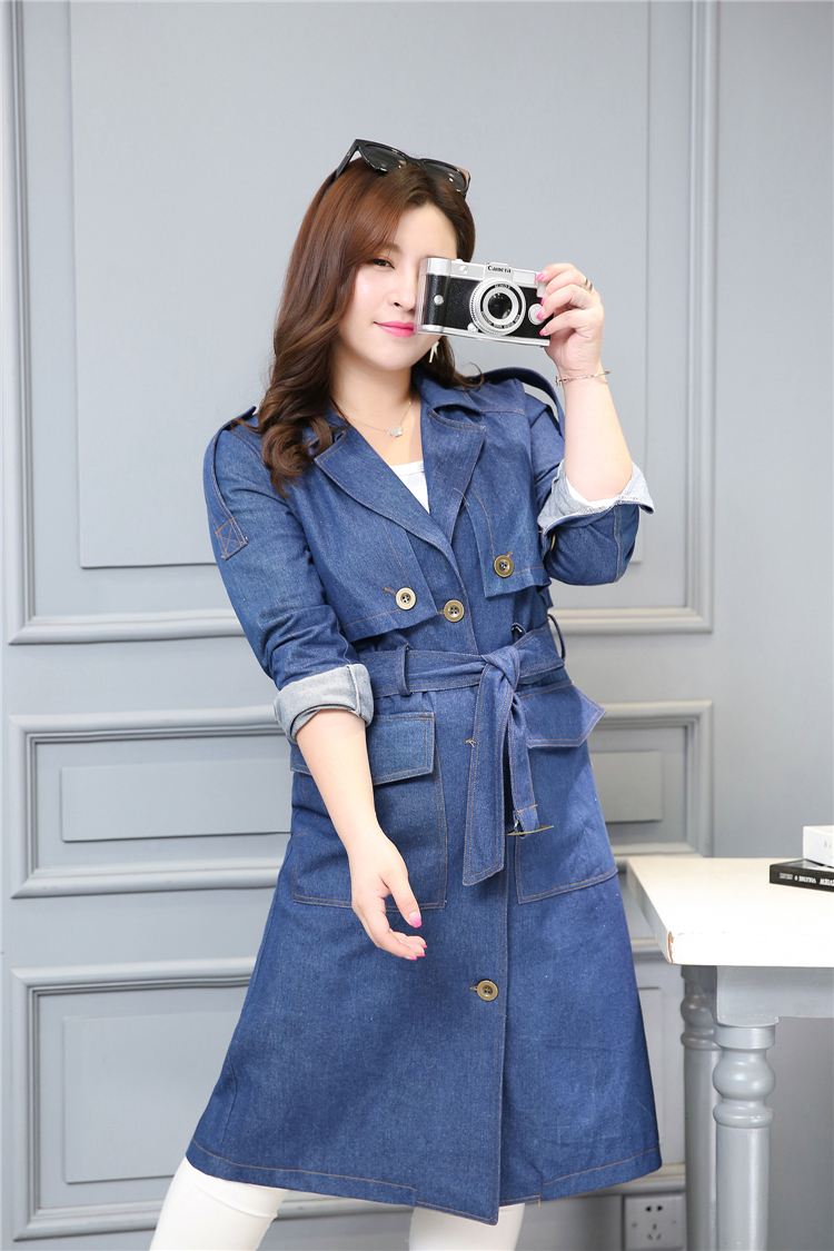 PreOrderคนอ้วน - เสื้อโค้ทยีนส์ไซส์ใหญ่ โค้ทยีนส์ตัวยาว ใส่ได้หลายโอกาส สียีนส์เข้ม