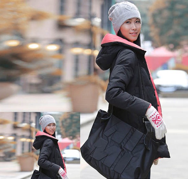 PreOrderคนอ้วน - เสื้อกันหนาวแฟชั่น ไซส์ใหญ่ คนอ้วน บุนวมหนา มีHood สี : ดำชมพู / ส้มเบจ