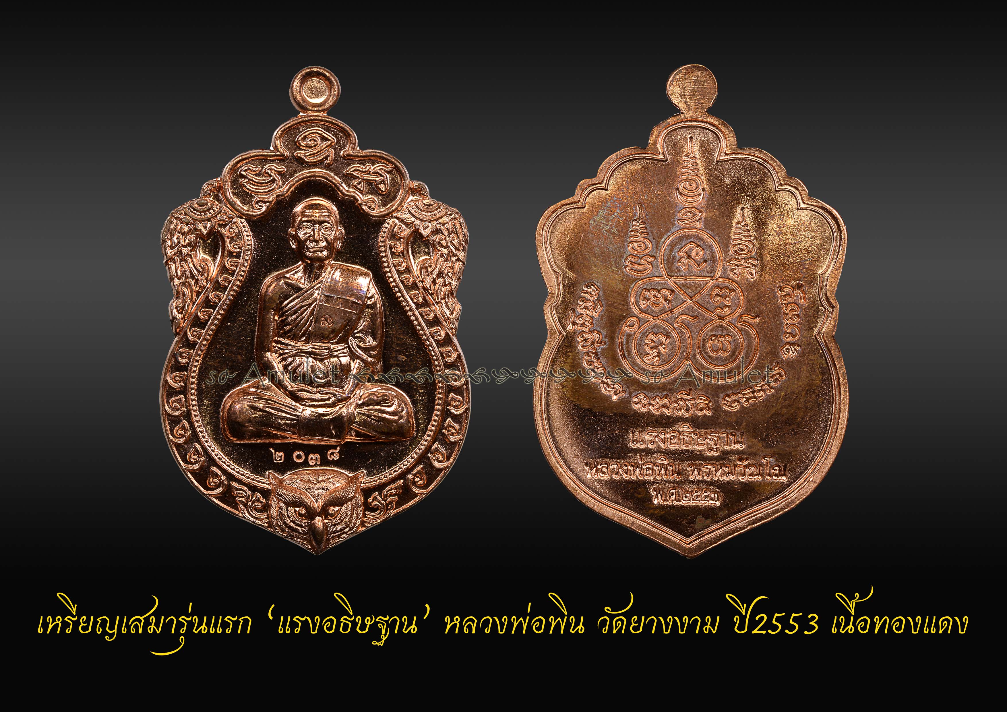 เหรียญเสมารุ่นแรก แรงอธิษฐาน หลวงพ่อพิน วัดยางงาม ปี2553 เนื้อทองแดง