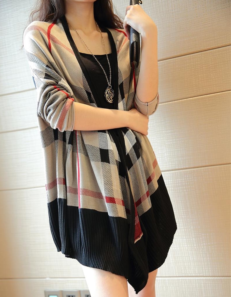 Pre Order - เสื้อคลุมกันหนาวแฟชั่นเกาหลี เวตเตอร์ถัก ลายหมากรุก