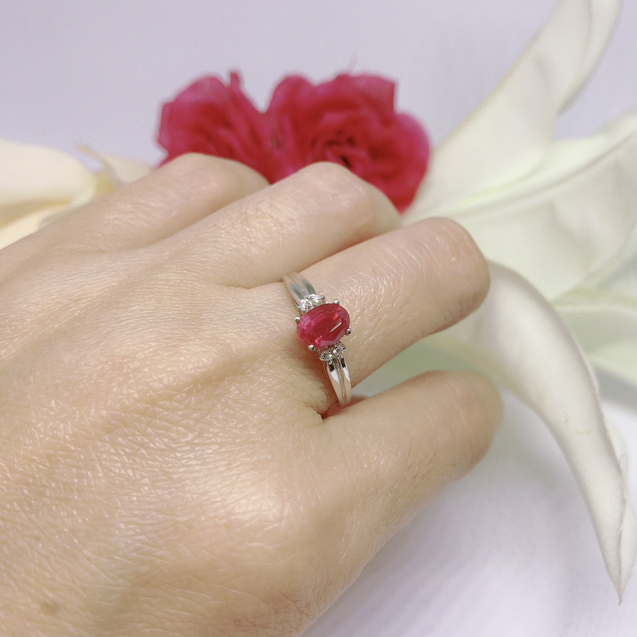 แหวนเงินแท้ พลอยทับทิมแท้ เพชรแท้(ราศีกรกฎ)