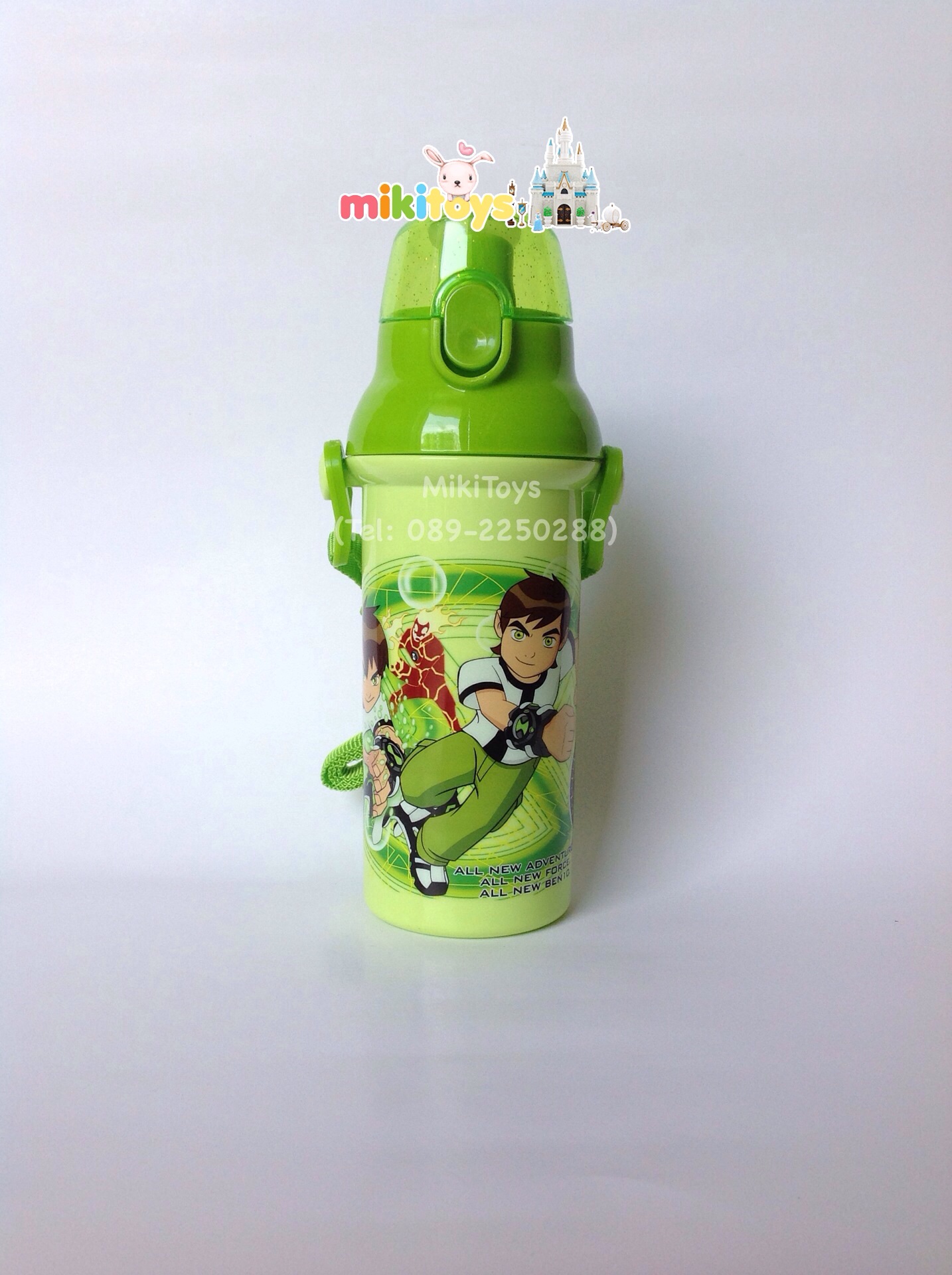 กระติกน้ำเบนเทน Ben10 สีเขียว ลายเท่สไตล์เบนเทน รุ่นยกดื่ม ทำความสะอาดง่ายสุดๆ ถอดสายได้