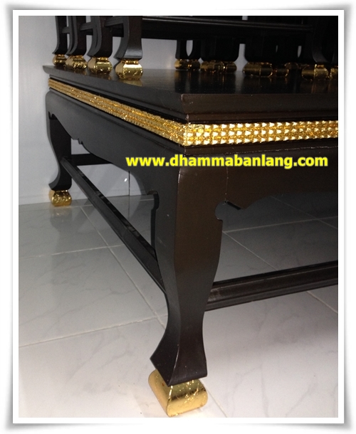 โต๊ะหมู่บูชา หมู่ 9 หน้า 6 แถบทอง ไม้เบญจพรรณ ขาสิงห์ สีโอ๊คด้าน