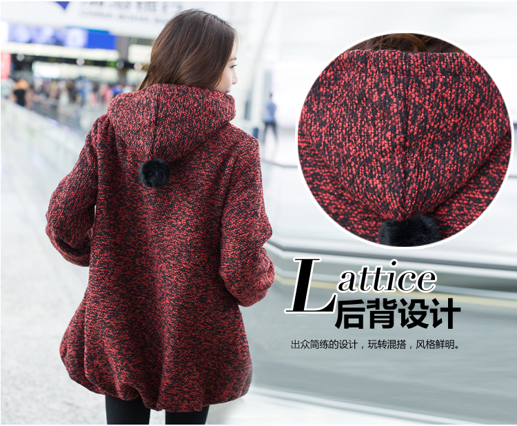 PreOrder - เสื้อกันหนาวแฟชั่นเกาหลี ไซส์ใหญ่ ไซส์เล็ก แจ๊คเก็ตผ้าฝ้ายตัวใหญ่ มีขนปุย สี : ดำ / แดง