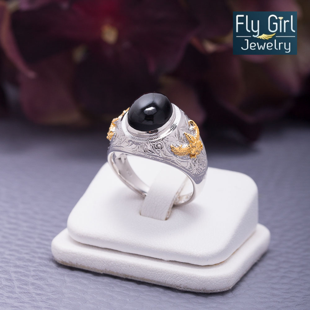 แหวนครุฑเงินแท้หัวนิลแท้ แหวนวันเสาร์ ช่วยปกป้องคุ้มครอง เสริมตำแหน่ง