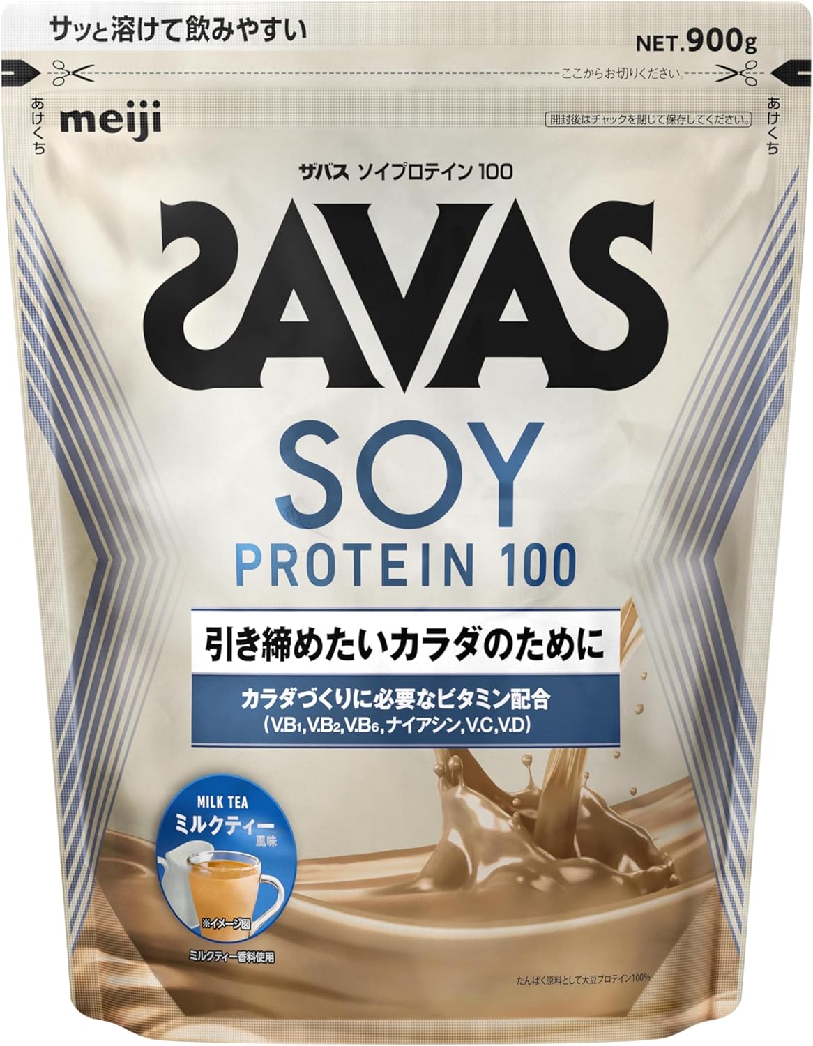 Meiji SAVAS Soy Protein Milk tea flavor เมจิซาวาส เวย์โปรตีนถั่วเหลือง รสชานม ขนาด 900 กรัม ザバス ソイプロテイン100 ミルクティー風味