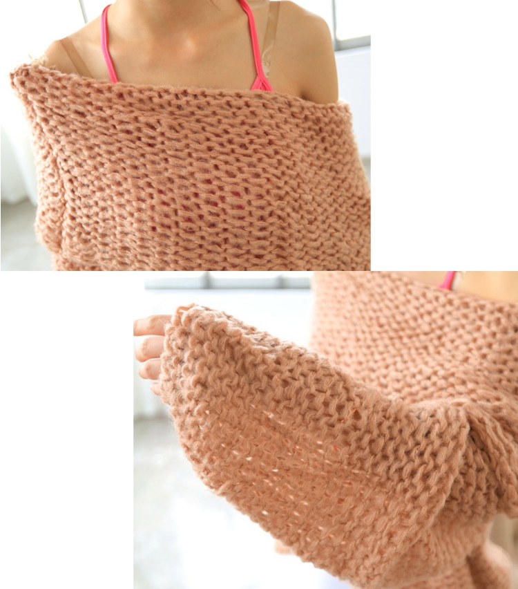 Pre Order - เสื้อกันหนาวแฟชั่นเกาหลี คอเสื้อเหมือนทหารเรือ ผ้าถักนิตติ่ง สีชมพู / สีกาแฟ