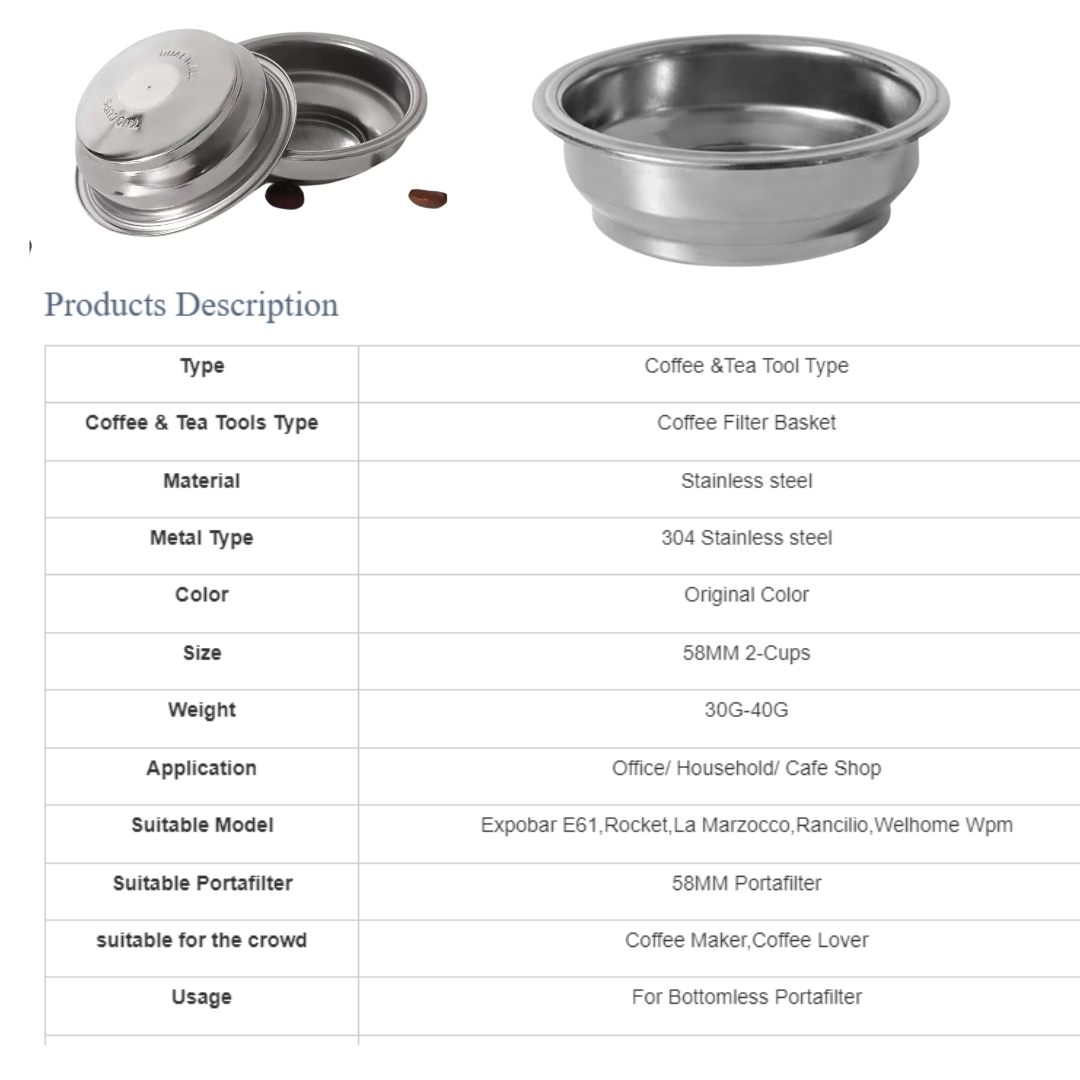 ตะแกรงรูเดียว กลั่นชา ชงชา ชงกาแฟ 2 ช็อต รูออกตรงกลาง สแตนเลส ขนาด 58 มิล Pressurized Coffee Filter Basket 58MM 2 Cups รหัส 2241