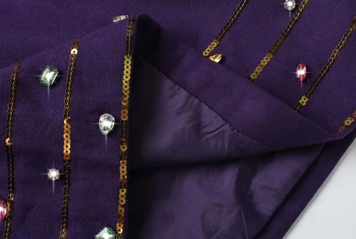 PreOrderไซส์ใหญ่ - เดรสกันหนาวแฟชั่น ไซส์ใหญ่ สไตล์ยุโรป ดีไซส์ ติดเพชรที่ข้อมือและชายกระโปรง สีม่วง