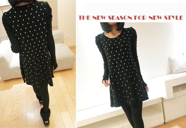 Pre Order - เสื้อกันหนาวแฟชั่นสไตล์เกาหลี คอกลมไหมพรมลายจุด ดีไซด์อินเทรน : สีชมพู-จุดดำ / สีแดง-จุดดำ / สีแดง-จุดขาว / สีดำ-จุดขาว / สีน้ำเงิน-จุดขาว