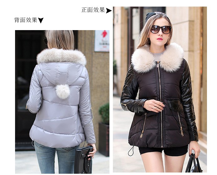 PreOrderคนอ้วน - เสื้อกันหนาวแฟชั่น ไซส์ใหญ่ คนอ้วน บุนวมหนา มีHood ขนเฟอร์ สี : เทาอ่อน / ดำ