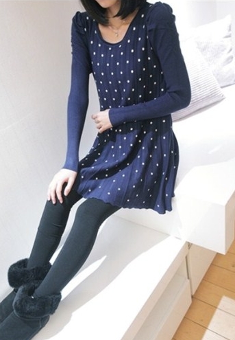 Pre Order - เสื้อกันหนาวแฟชั่นสไตล์เกาหลี คอกลมไหมพรมลายจุด ดีไซด์อินเทรน : สีชมพู-จุดดำ / สีแดง-จุดดำ / สีแดง-จุดขาว / สีดำ-จุดขาว / สีน้ำเงิน-จุดขาว