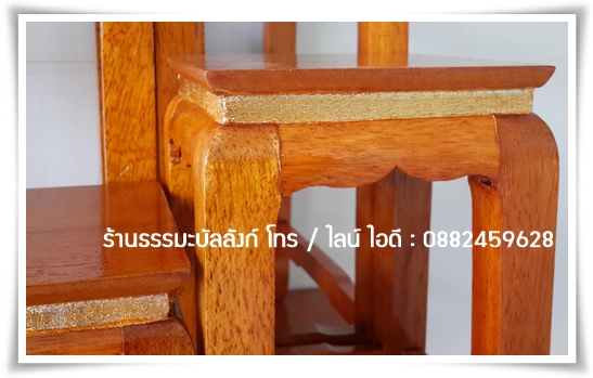โต๊ะหมู่บูชา หมู่ 7 หน้า 5 แถบทอง ไม้ทุเรียน ขาตรง สีเหลืองทอง (คลิ๊กดูขนาด)