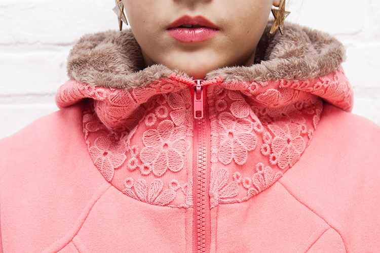 PreOrderไซส์ใหญ่ - เสื้อกันหนาวไซส์ใหญ่ คนอ้วน ผ้าฝ้าย มี Hood แต่งผ้าลูกไม้ที่หมวกและคอ สี : ชมพู / น้ำตาล