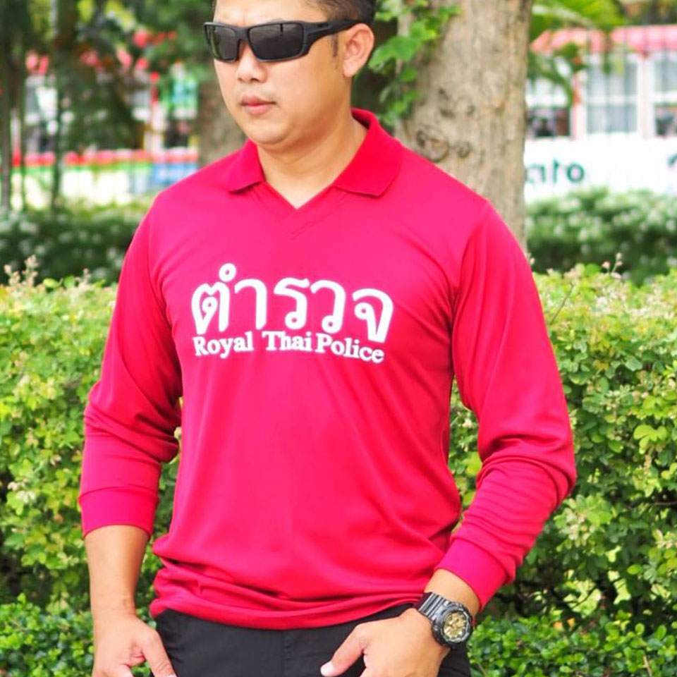 เสื้อคอปกแขนยาว สีแดงเลือดหมู ตำรวจ