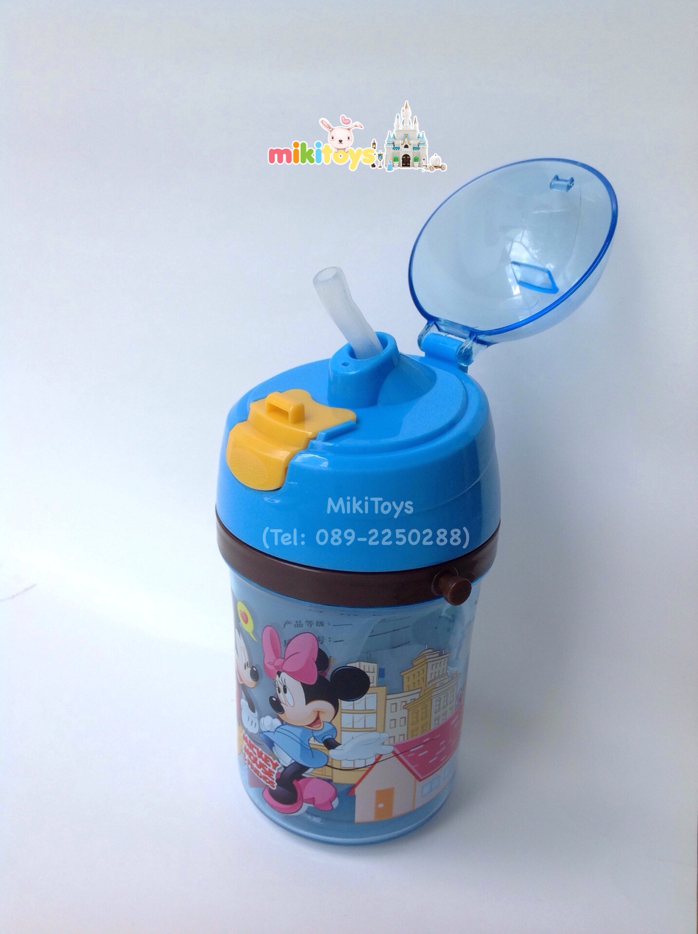 กระติกน้ำมิกกี้เมาส์ Mickey Mouse สีฟัาใส ปุ่มกดเหลือง**BPA Free ปลอดภัยค่ะ(ฟรีค่าจัดส่ง)