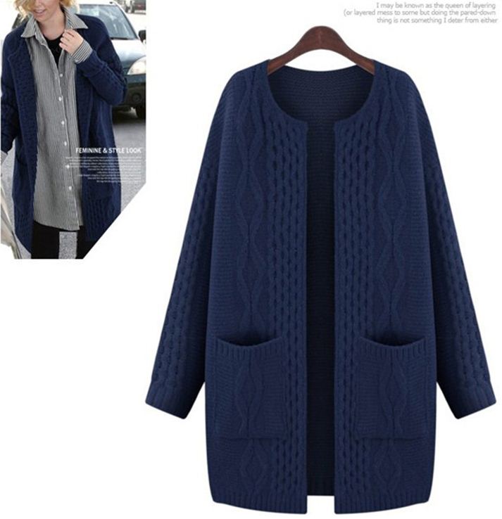 PreOrderไซส์ใหญ่ - เสื้อกันหนาว-คาร์ดิแกน ไซส์ใหญ่ คนอ้วน ไหมพรม สี : น้ำตาล / น้ำเงิน