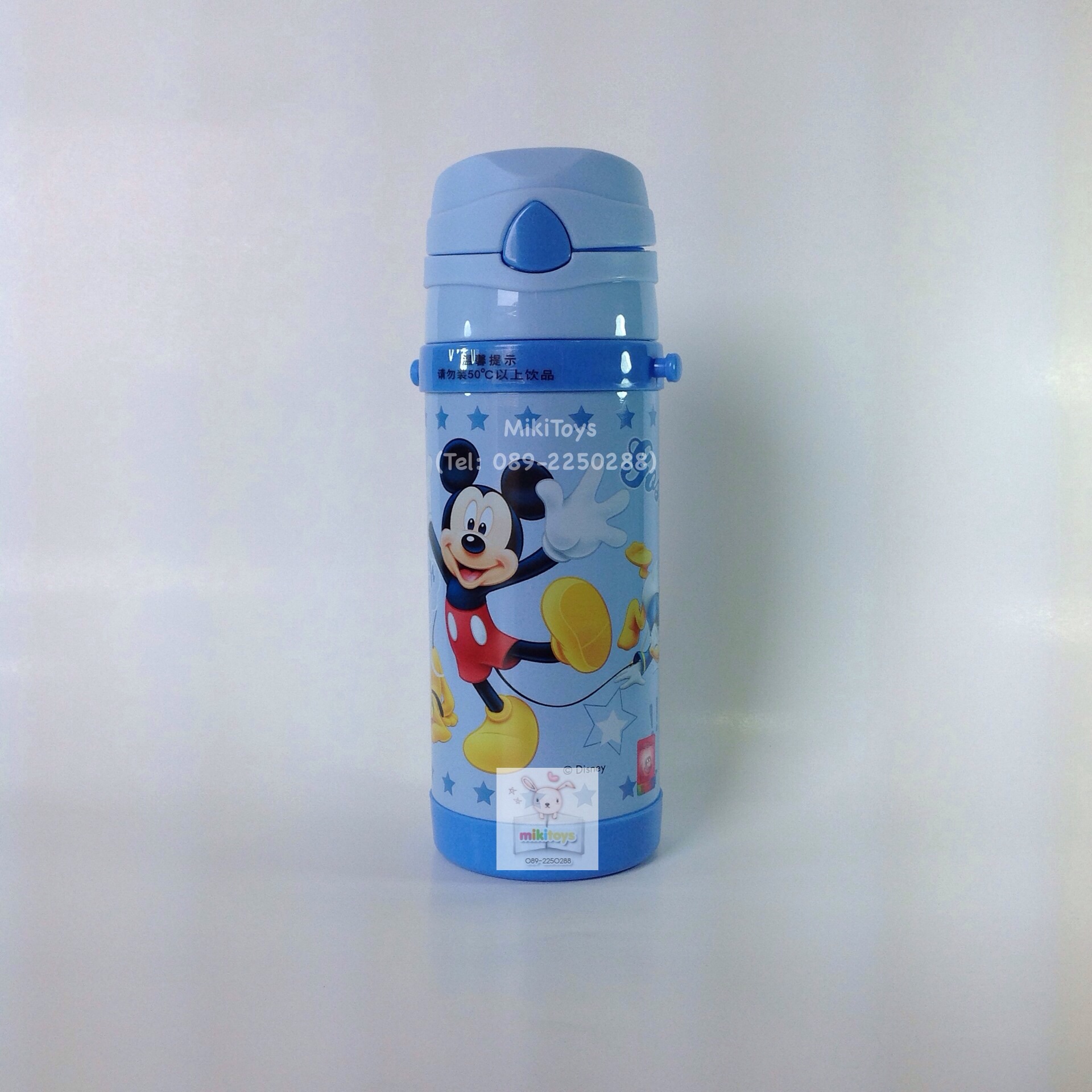 กระติกน้ำมิกกี้เมาส์ ลายใหม่ New Mickey Mouse สีฟ้า รุ่นกดแล้วฝาเด้ง เก็บอุณหภูมิ