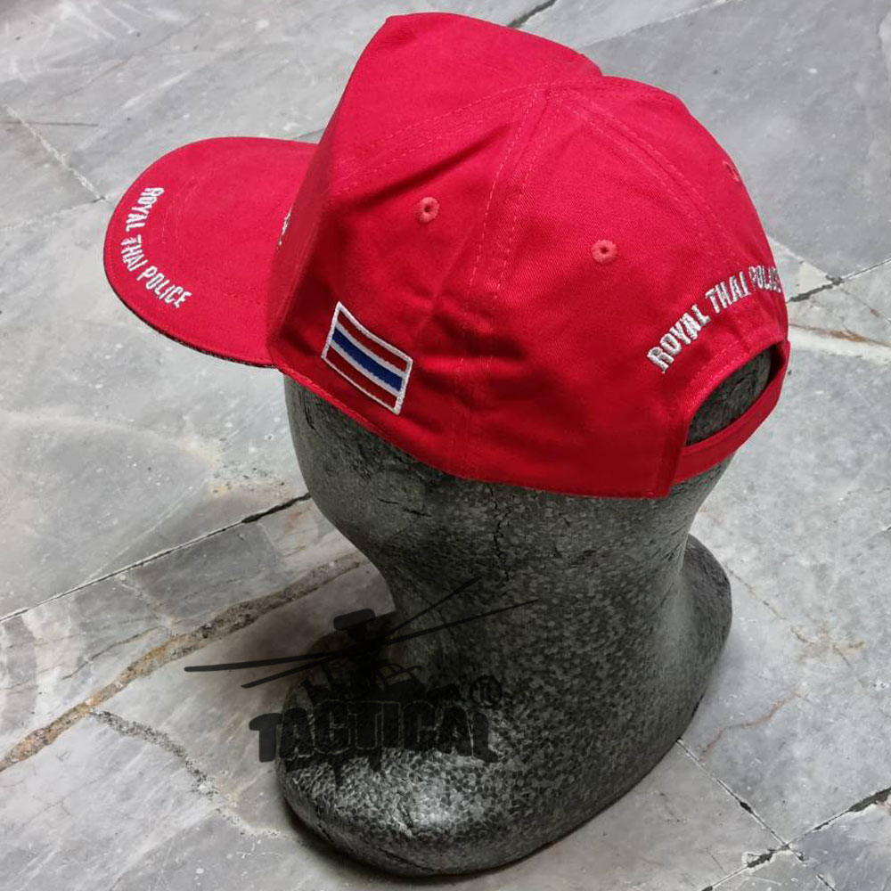 หมวกแก๊ป ครูฝึก แผ่นดิน + POLICE สีแดง ขอบหนา ซิปหลัง