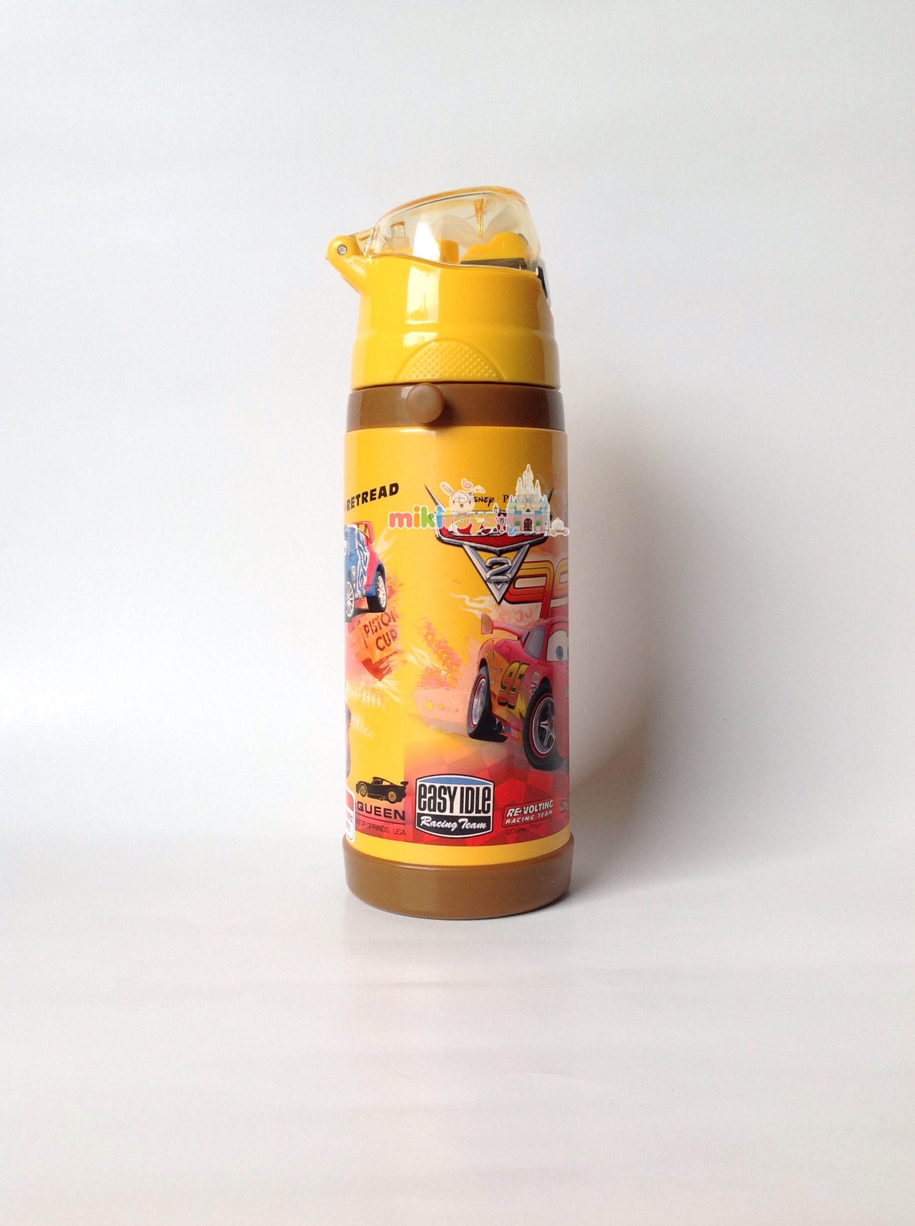 กระติกน้ำเก็บความเย็น รถแข่ง คาร์ Disney Cars McQueen (1st to finish)สีเหลือง รุ่นตัวล็อค2ชั้น