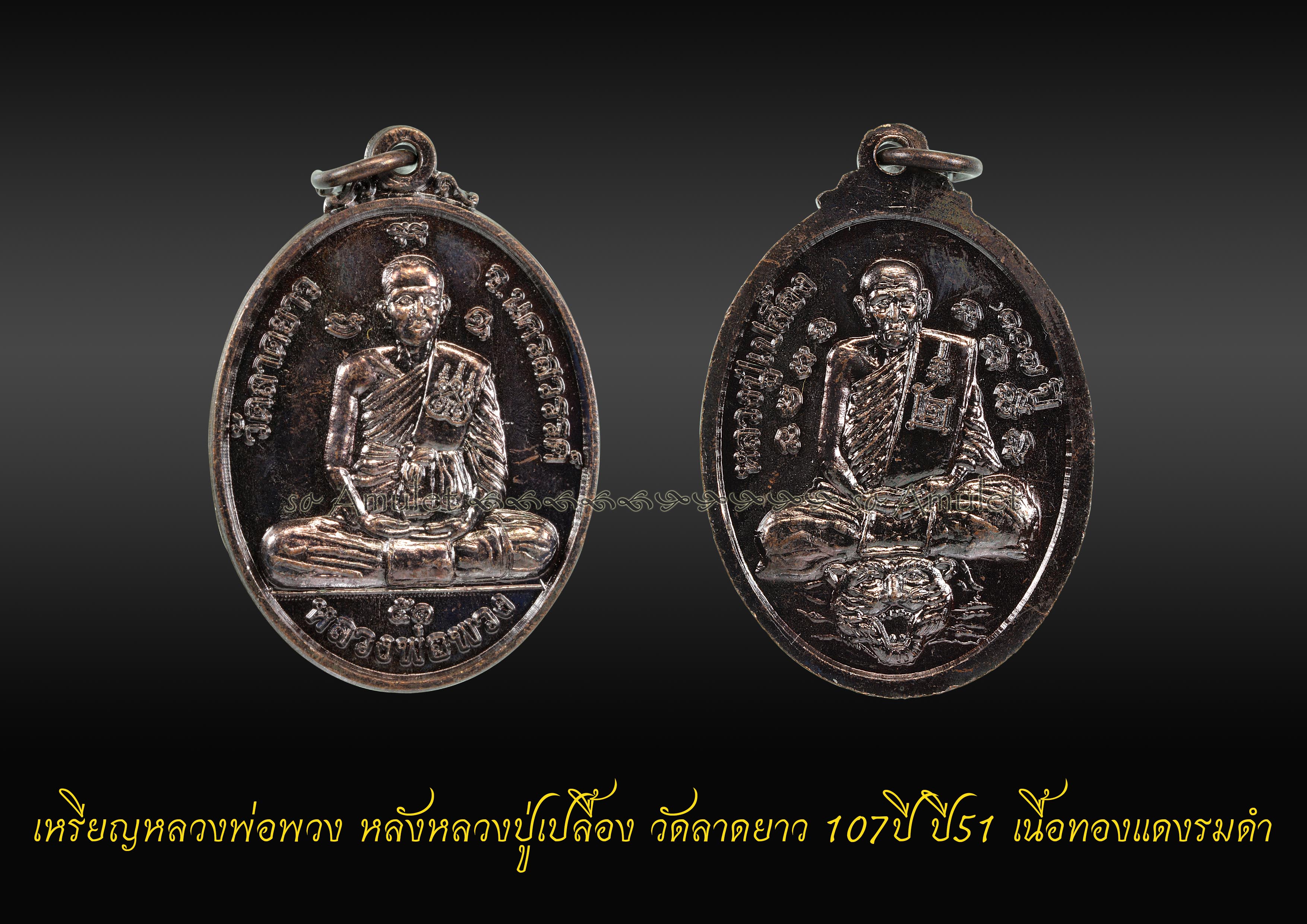 เหรียญหลวงพ่อพวง หลังหลวงปู่เปลื้อง วัดลาดยาว 107ปี ปี51 เนื้อทองแดงรมดำ