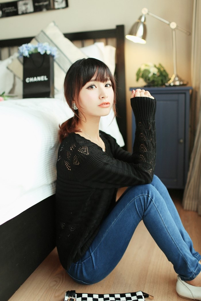 Pre Order - เสื้อกันหนาวแฟชั่นสไตล์เกาหลี ไหมพรมบาง สบาย ๆ : สีม่วง / สีครีม / สีดำ / สีส้ม / สีชมพู