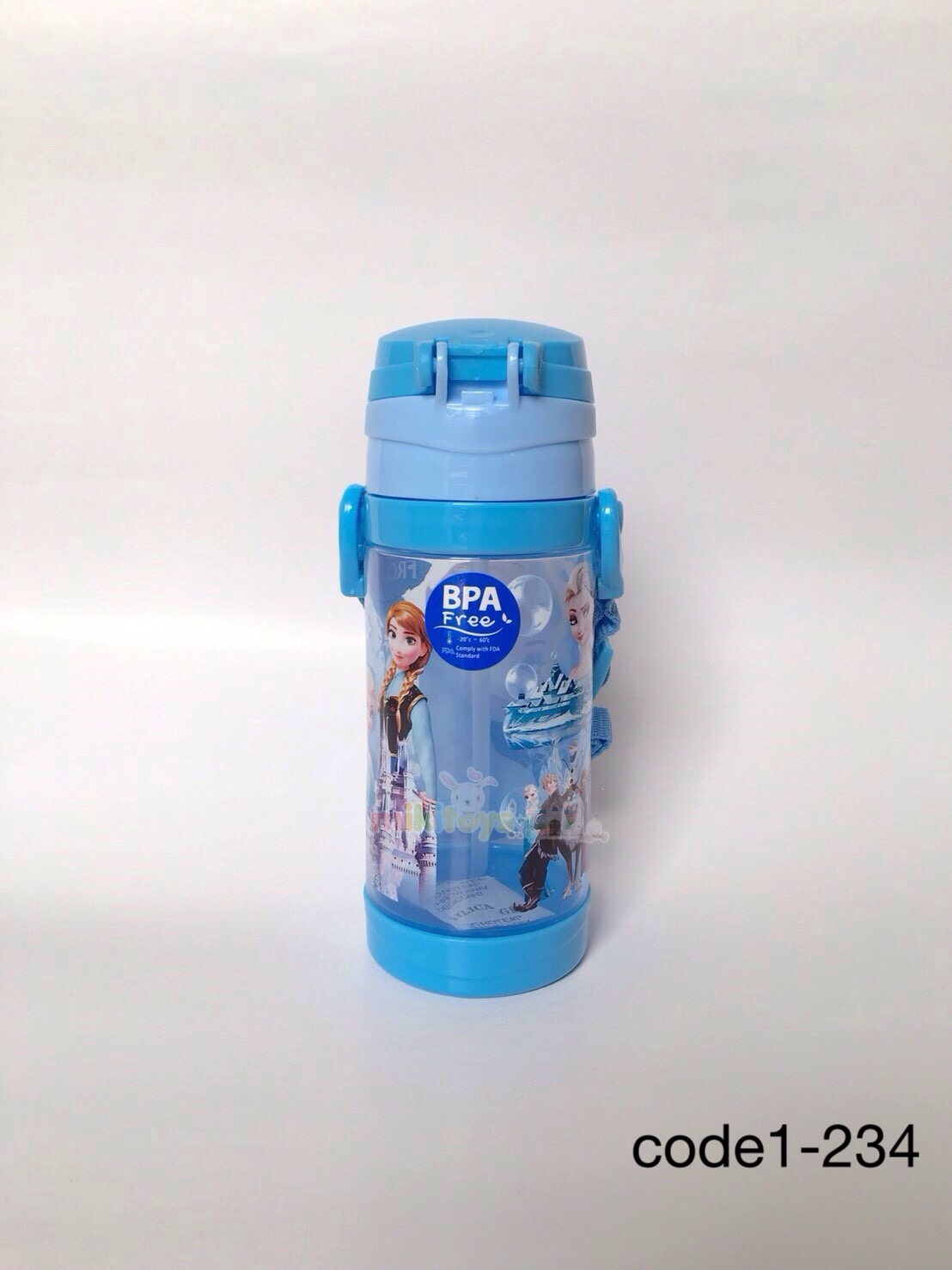 กระติกน้ำเด็ก Frozen Elsa โฟรเซ่น (เอลซ่า) สีฟ้า รุ่นฝาเด้ง ปุ่มกดสามเหลี่ยม