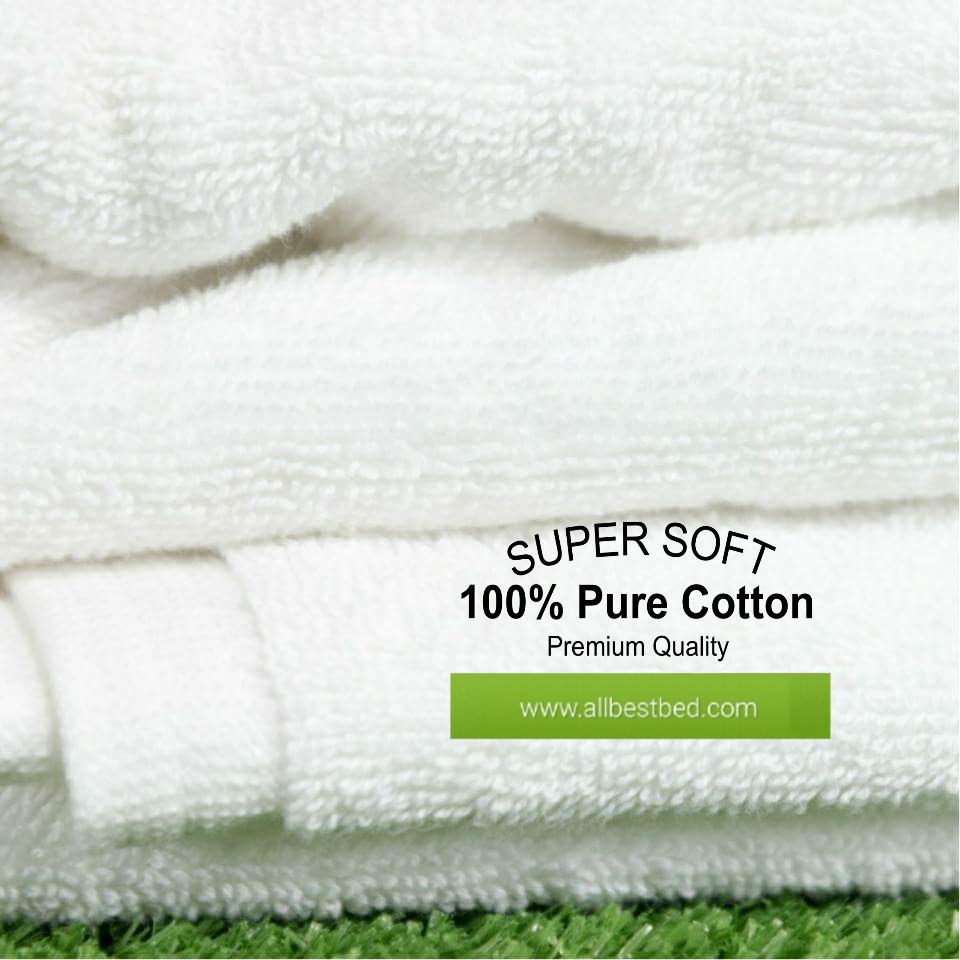 ผ้าขนหนูโรงแรม ขนคู่ สีขาว Pure Cotton100% เกรด A ทอขอบในตัว