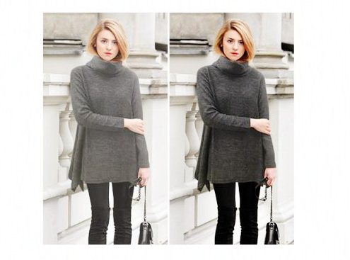 PreOrderคนอ้วน - เสื้อกันหนาวแฟชั่น ไซส์ใหญ่ คนอ้วน เสื้อวอมกันหนาวคอเต่า สี : เทาเข้ม / เทาอ่อน